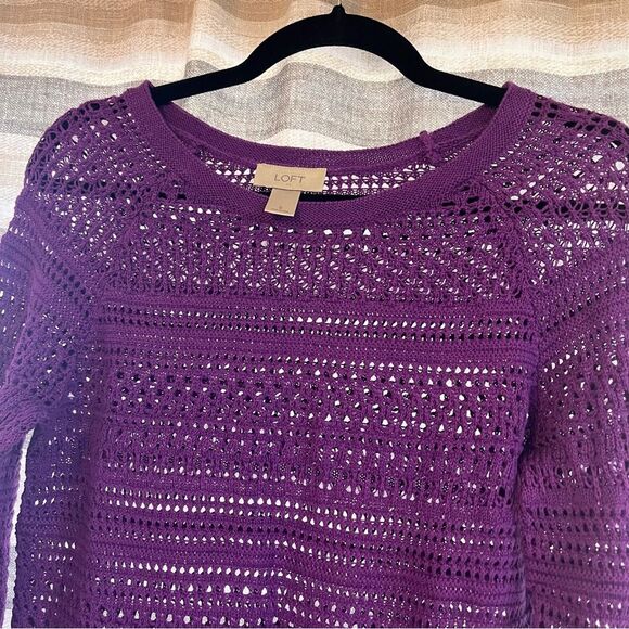 Loft Purple Open Knit Top Size Small - Picture 3 of 6